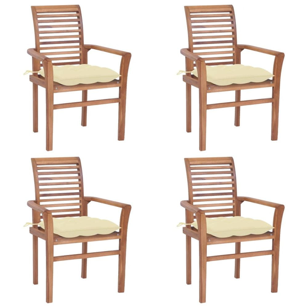 Petromila vidaXL Jedálenské stoličky 4 ks krémovo-biele podložky tíkový masív